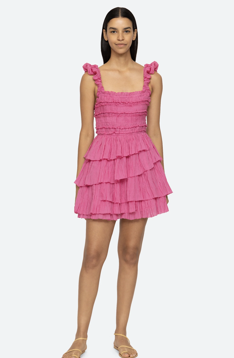 Sea Ny - Cole Smocked Ramie Sleeveless Tiered Dress