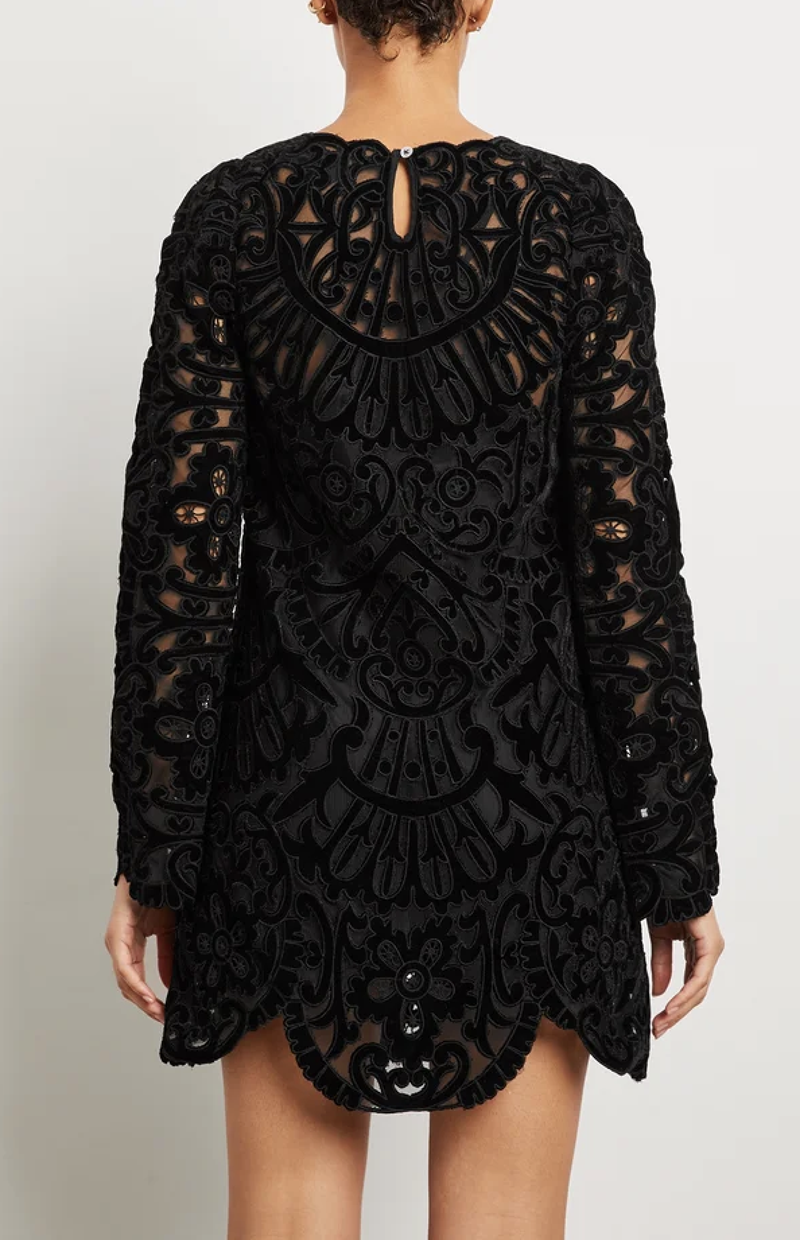 Sea Ny - Dana Embroidery Velvet Dress - BLACK
