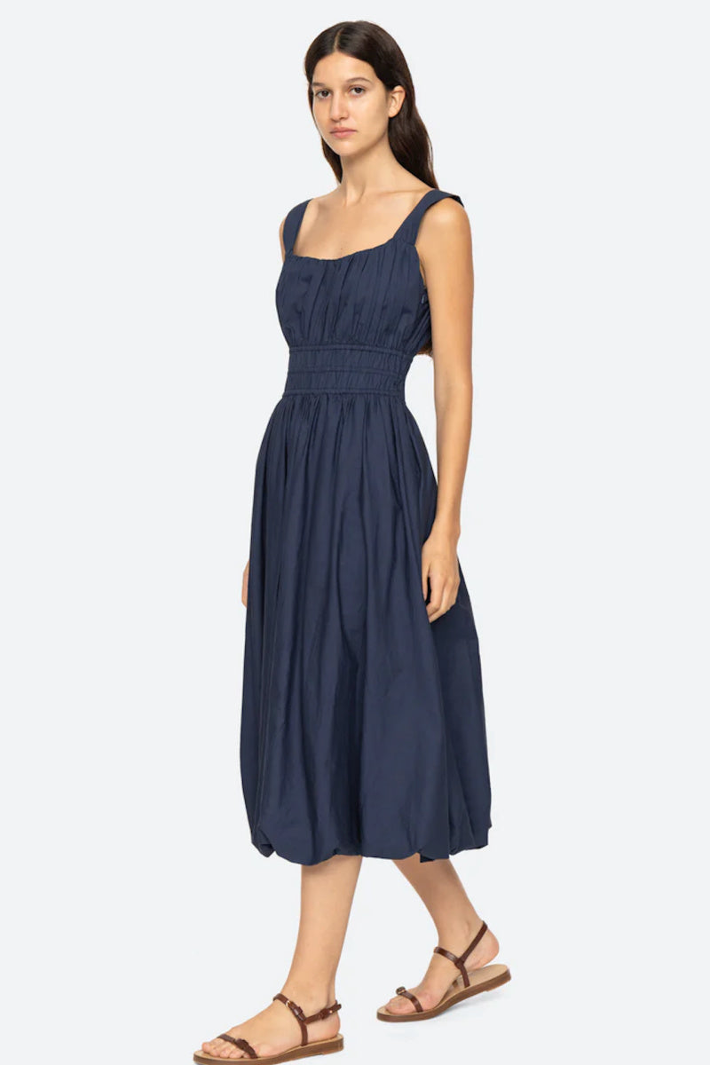 Sea Ny - Emmet Poplin Midi Bubble Dress - NAVY