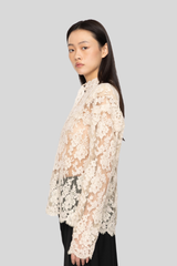 Sea Ny - Kirra Lace Long Sleeve Tie Neck Top - CREAM
