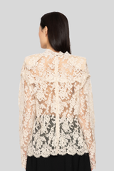 Sea Ny - Kirra Lace Long Sleeve Tie Neck Top - CREAM