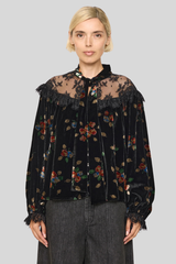 Sea Ny - Leda Velvet Tie Neck Top - BLACK