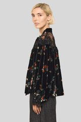 Sea Ny - Leda Velvet Tie Neck Top - BLACK