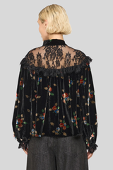 Sea Ny - Leda Velvet Tie Neck Top - BLACK