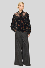 Sea Ny - Leda Velvet Tie Neck Top - BLACK