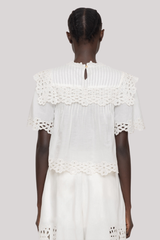 Sea Ny - Leila Eyelet Short Sleeve Top - WHITE