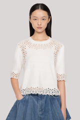 Sea Ny - Leila Eyelet Sweater - CREAM