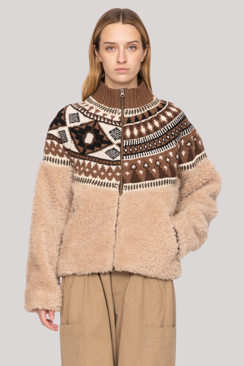Sea Ny - Linea Fair Isle Knit Combo Fleece Jacket