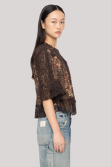 Sea Ny - Luisa print Short Sleeve Top - BROWN