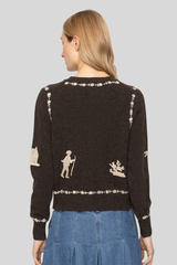 Sea Ny - Margeurite Lace Patch Long Sleeve Cardigan - COFFEE