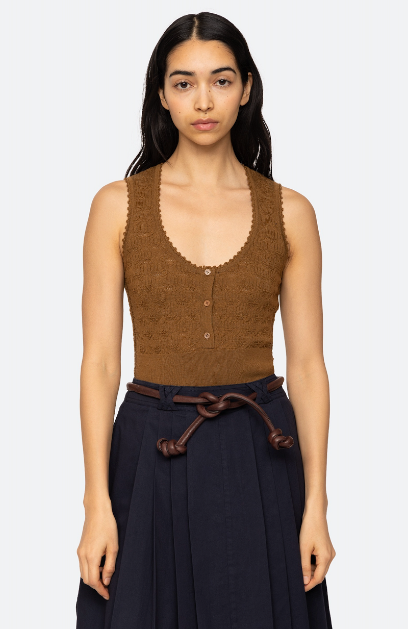 Sea Ny - Mila Pointelle Tank Top - CAMEL