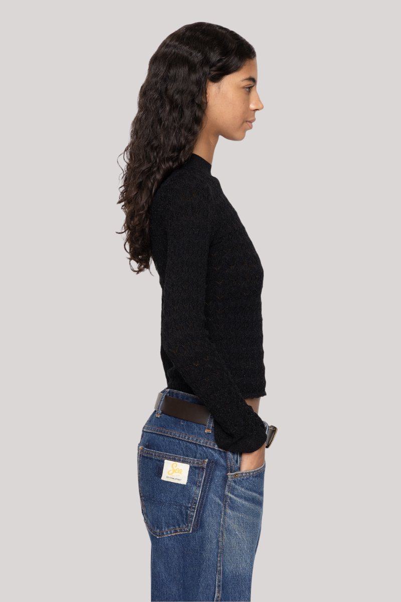 Sea Ny - Ruby Knit Long Sleeve Top - BLACK