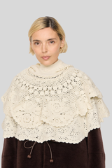 Sea Ny - Wright Knit Crochet Poncho - CREAM