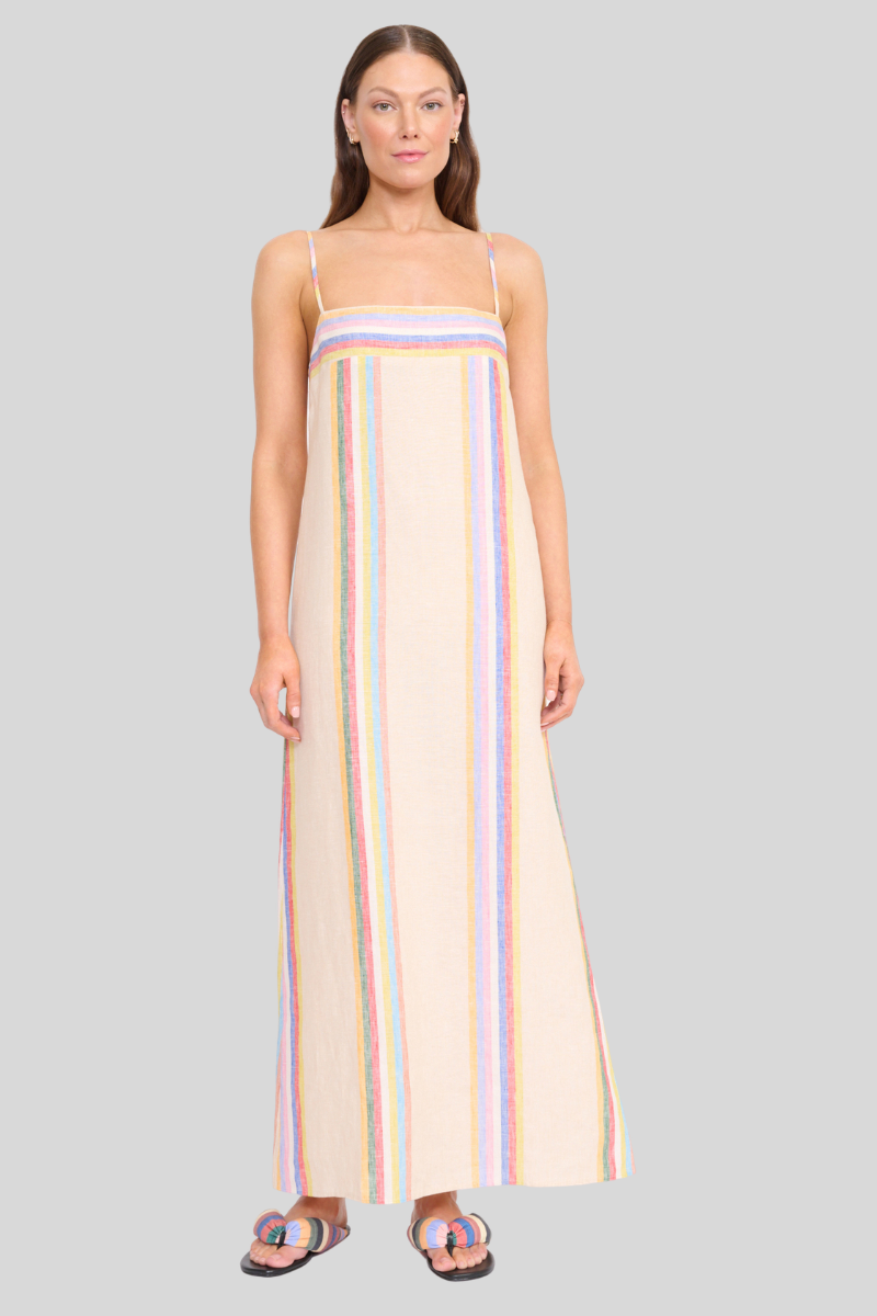 STAUD Laura Linen Dress | Stripe | Size S