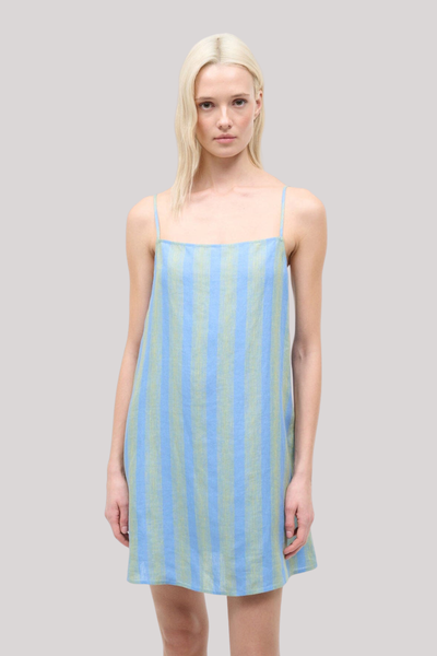 STAUD, Laura Linen Mini Dress in Seaport Stripe, Size Large
