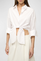 Staud - Lisa Tie-Front Cotton Shirting Crop Top - WHITE