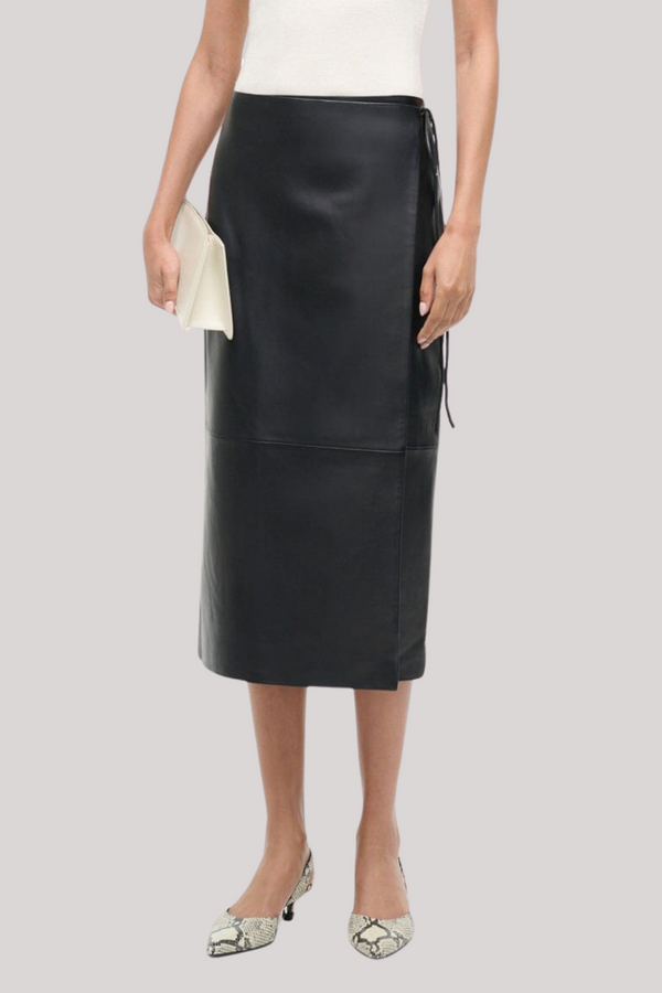 Staud - Roman Leather Wrap Skirt - BLACK