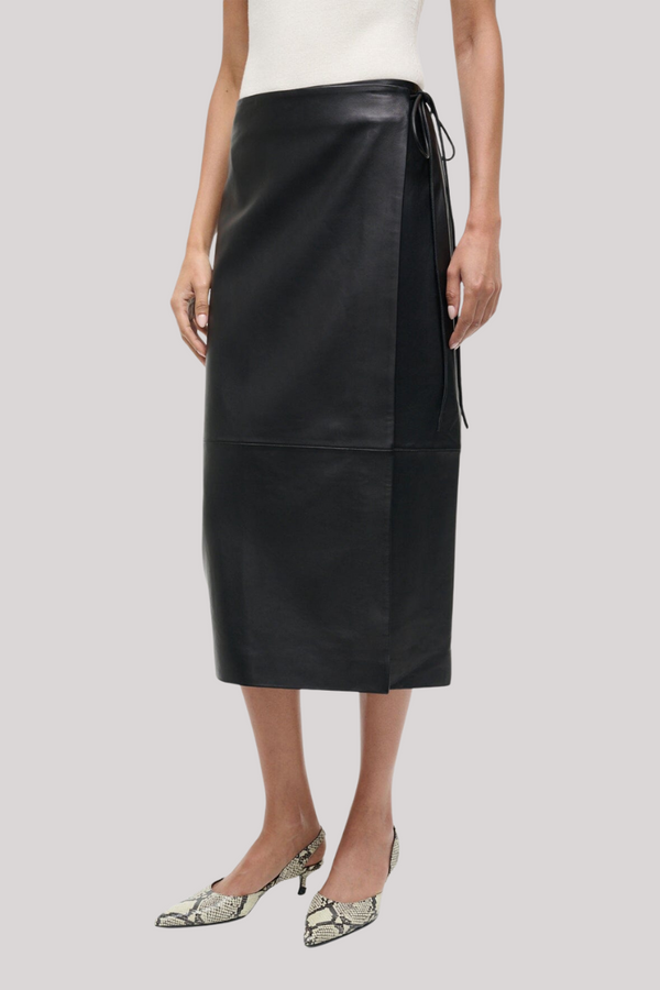 Staud - Roman Leather Wrap Skirt - BLACK