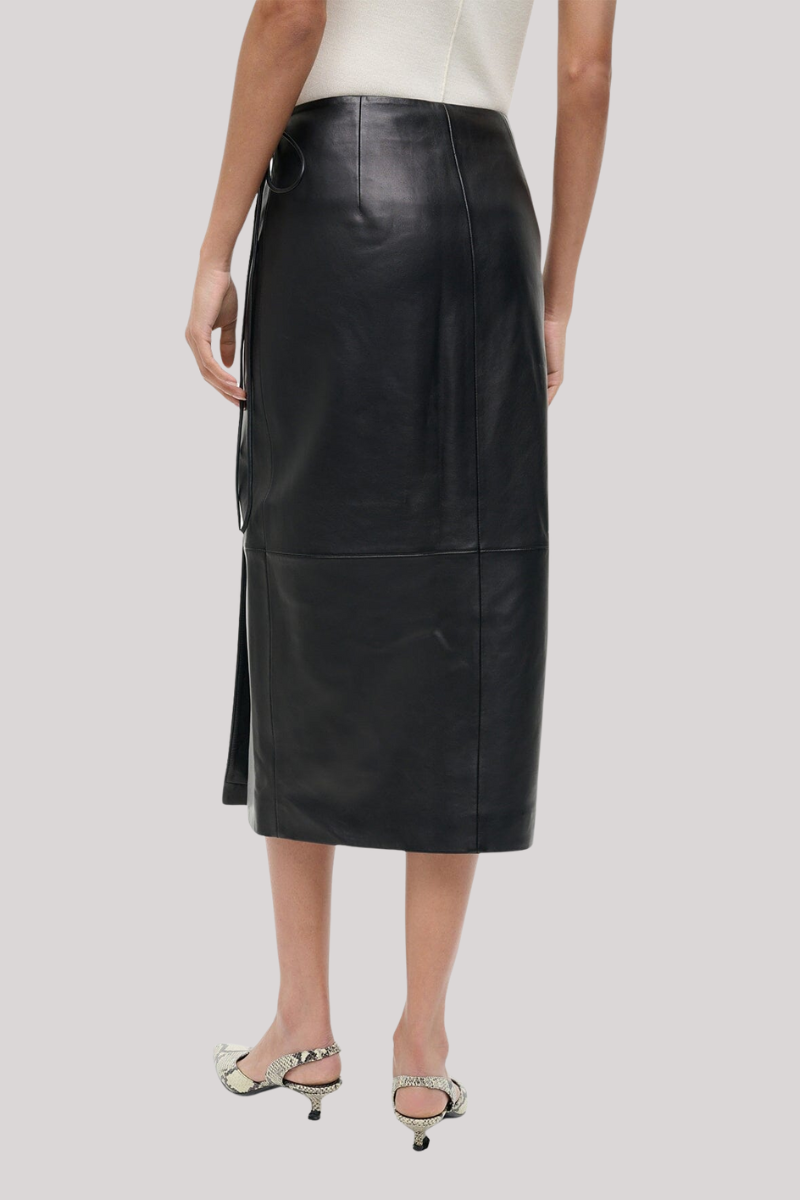 Staud - Roman Leather Wrap Skirt - BLACK