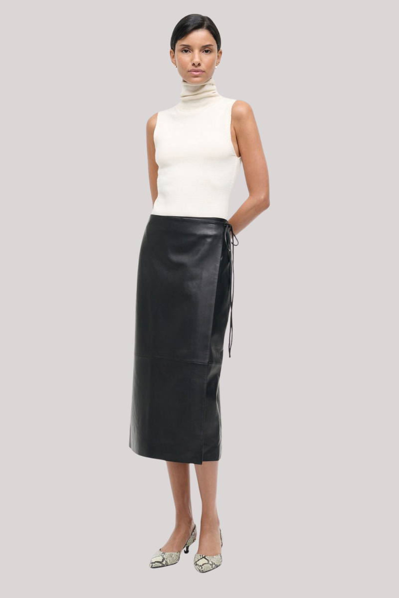 Staud - Roman Leather Wrap Skirt - BLACK