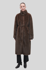 Studio AR - Freja Long Faux Fur Coat - CHOCO