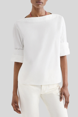 TWP - Boat Neck Top With Double Rolled Sleeve - WHITE