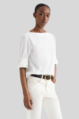 TWP - Boat Neck Top With Double Rolled Sleeve - WHITE