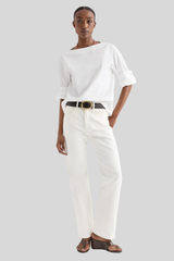 TWP - Boat Neck Top With Double Rolled Sleeve - WHITE