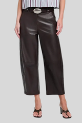 TWP - Leather Slouchy Boyfriend Trousers - DARKCHOC