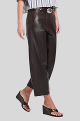 TWP - Leather Slouchy Boyfriend Trousers - DARKCHOC