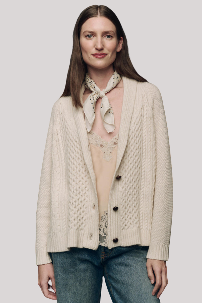 The Great - The Cashmere Cable Lodge Cardigan - CREAM