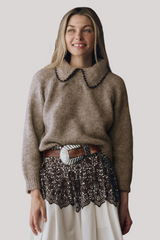 The Great - The Crochet Collar Pullover - OATBROWN