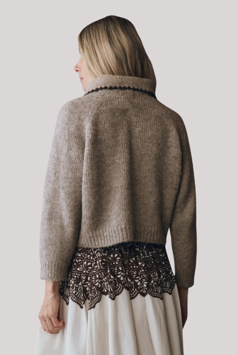 The Great - The Crochet Collar Pullover - OATBROWN