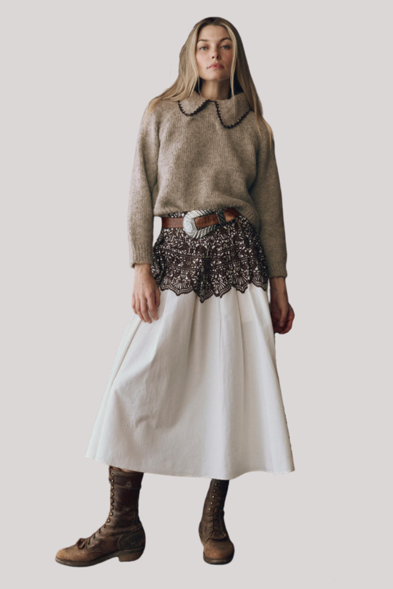 The Great - The Crochet Collar Pullover - OATBROWN