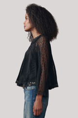 The Great - The Keepsake Lace Collared Top  - BLACK