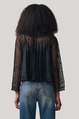The Great - The Keepsake Lace Collared Top  - BLACK