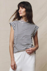The Great - The Peak Shoulder Striped Tee - VINTABLU