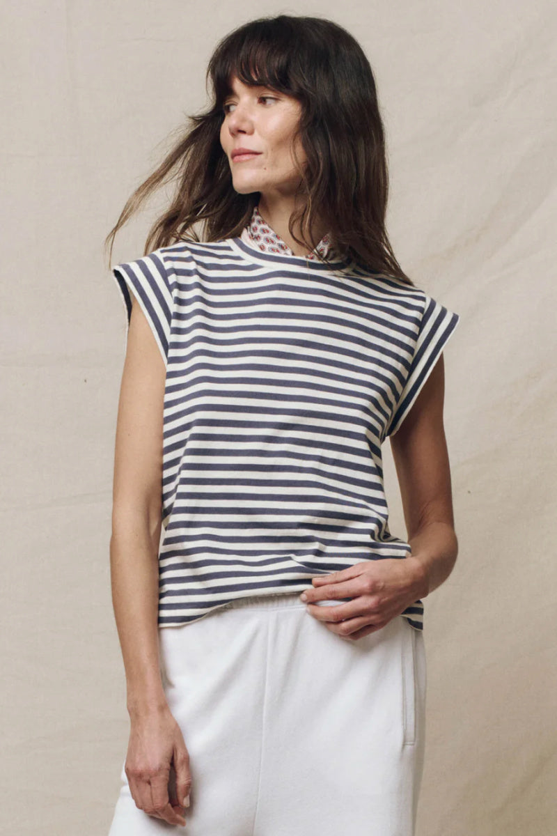 The Great - The Peak Shoulder Striped Tee - VINTABLU