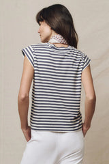 The Great - The Peak Shoulder Striped Tee - VINTABLU
