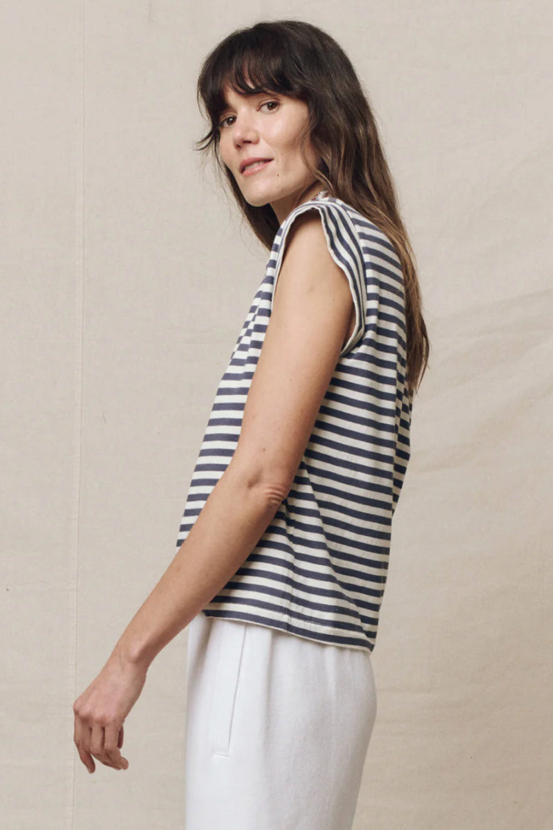 The Great - The Peak Shoulder Striped Tee - VINTABLU