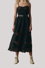 The Great - The Rosette Crochet Dress - BLACK