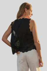 The Great - The Scalloped Eyelet Tank - BLACK