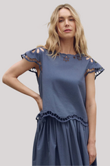 The Great - The Super Bloom Eyelet Top - VINTBLUE