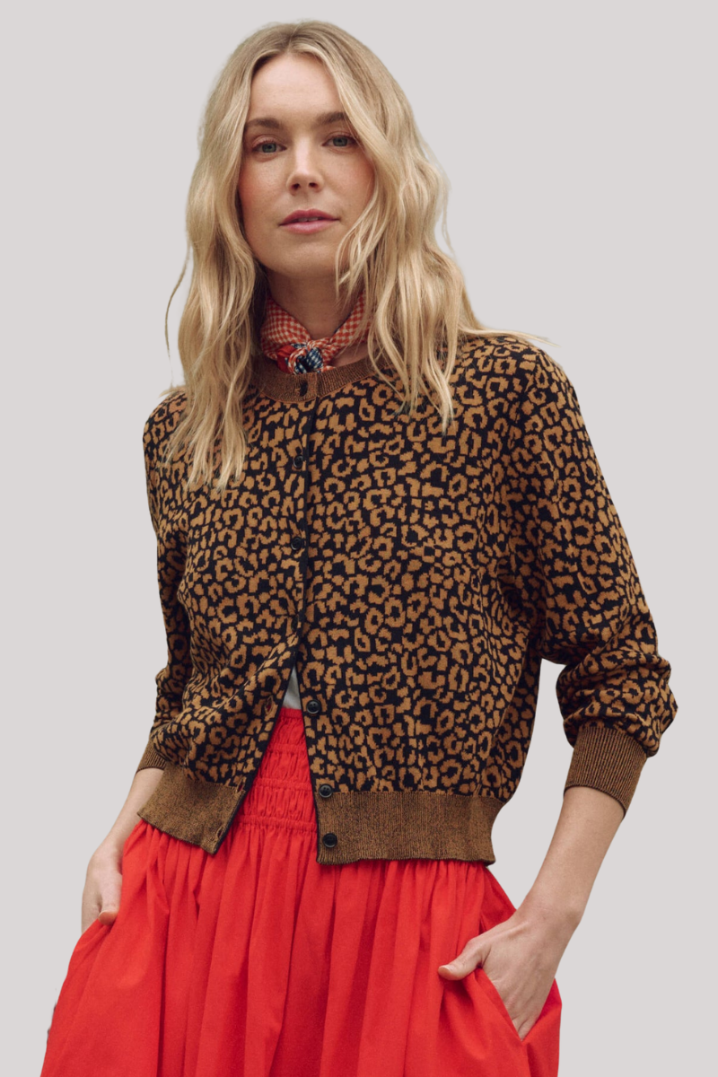 Turtleneck Red Leopard Print Cardigan The Great The Tea Time Cardigan