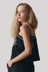 The Great - The Weekend Tank W/ Hanky Embroidery - BLACK