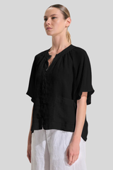 Transit - Lines T-Shirt With Cap Sleeves - BLACK