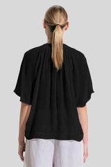 Transit - Lines T-Shirt With Cap Sleeves - BLACK