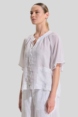 Transit - Lines T-Shirt With Cap Sleeves - WHITE