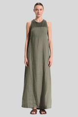 Transit - Long Sleeveless Linen Dress - GREEN