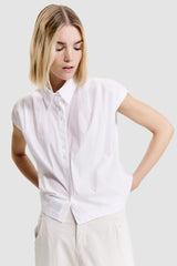 Transit - Cap Sleeeve Shirt in Stretch Cotton - WHITE